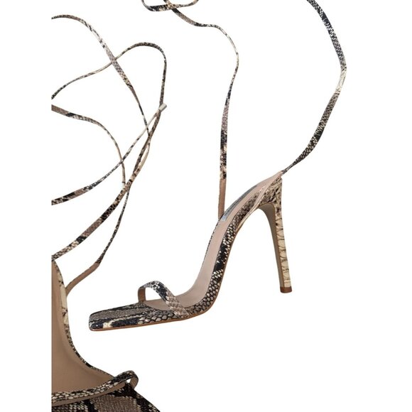 STEVE MADDEN Nude Black Snake Print Lace Up Sandals Heels Size 8.5 - Picture 2 of 9